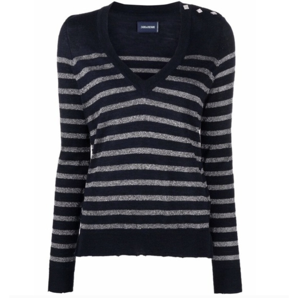 Zadig & Voltaire Missia Merino Wool Blue and Silver Sweater